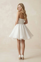Robe de mariée blanche trapèze en dentelle bustier sans manches - Harana