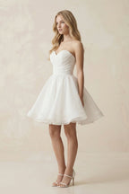 Robe de mariée blanche trapèze en dentelle bustier sans manches - Harana