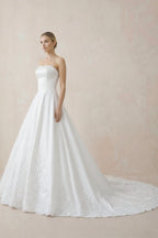 Robe de mariée blanc longue bustier sans manches à dentelle - Harana