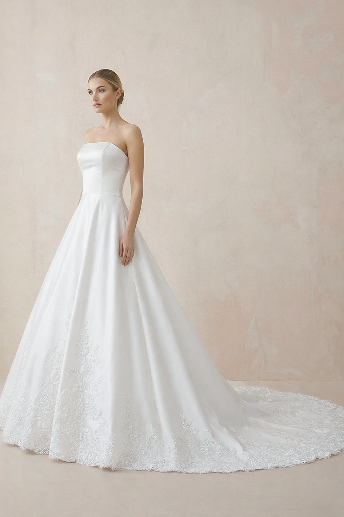 Robe de mariée blanc longue bustier sans manches à dentelle - Harana