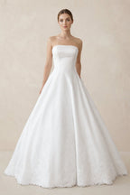Robe de mariée blanc longue bustier sans manches à dentelle - Harana