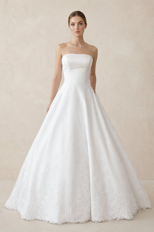 Robe de mariée blanc longue bustier sans manches à dentelle - Harana