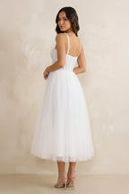 Robe de mariée blanche trapèze en satin décolleté cœur sans manches - Harana