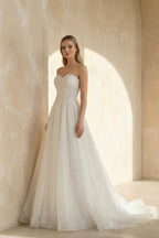 Robe de mariée blanc longue sans manches avec nœud à dentelle - Harana