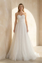 Robe de mariée blanc longue sans manches avec nœud à dentelle - Harana