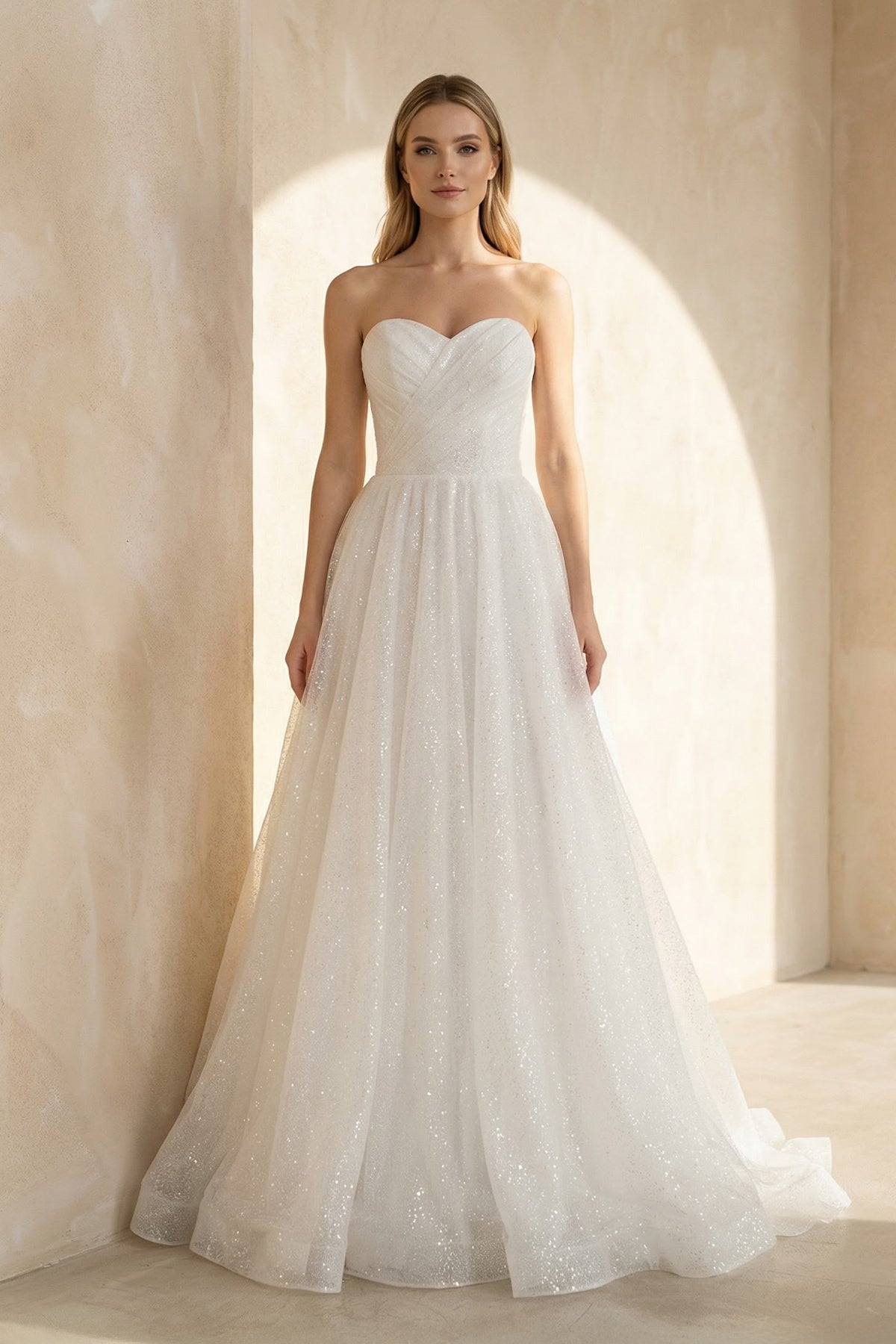 Robe de mariée blanc longue sans manches avec nœud à dentelle - Harana