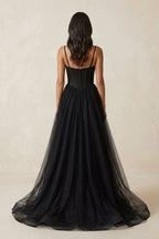 Robe de mariée noire trapèze en tulle décolleté cœur sans manches - Harana
