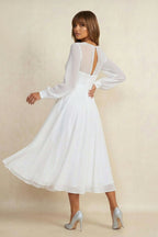 Robe de mariée blanche trapèze mousseline col V manches longues - Harana