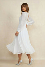 Robe de mariée blanche trapèze mousseline col V manches longues - Harana