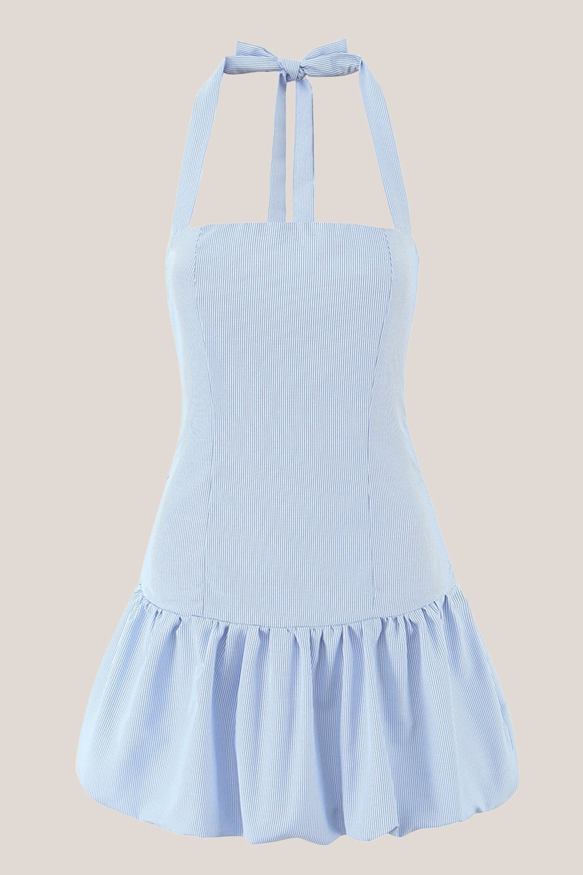Robe bleue courte en coton coupe trapèze à col licou - Harana