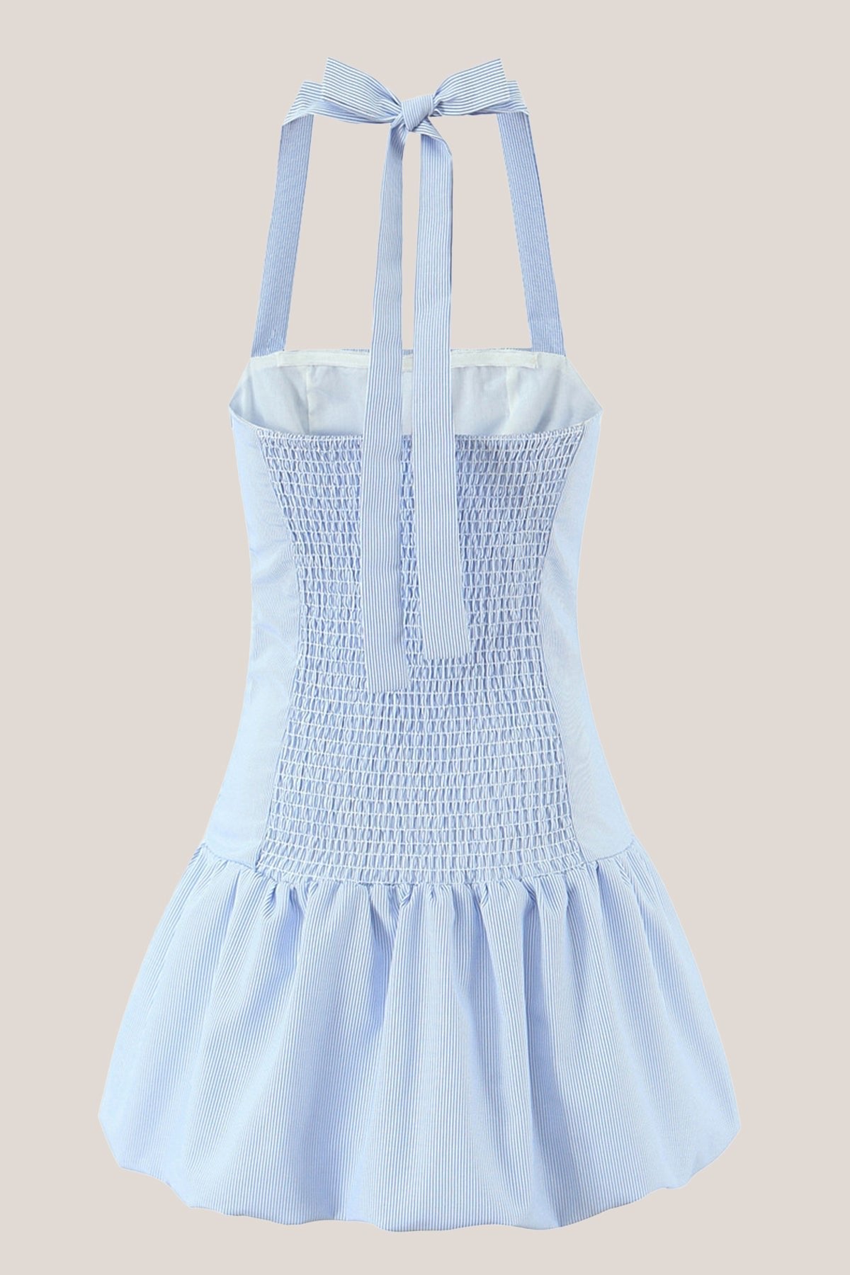 Robe bleue courte en coton coupe trapèze à col licou - Harana