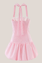 Robe rose courte en coton coupe trapèze à col licou - Harana