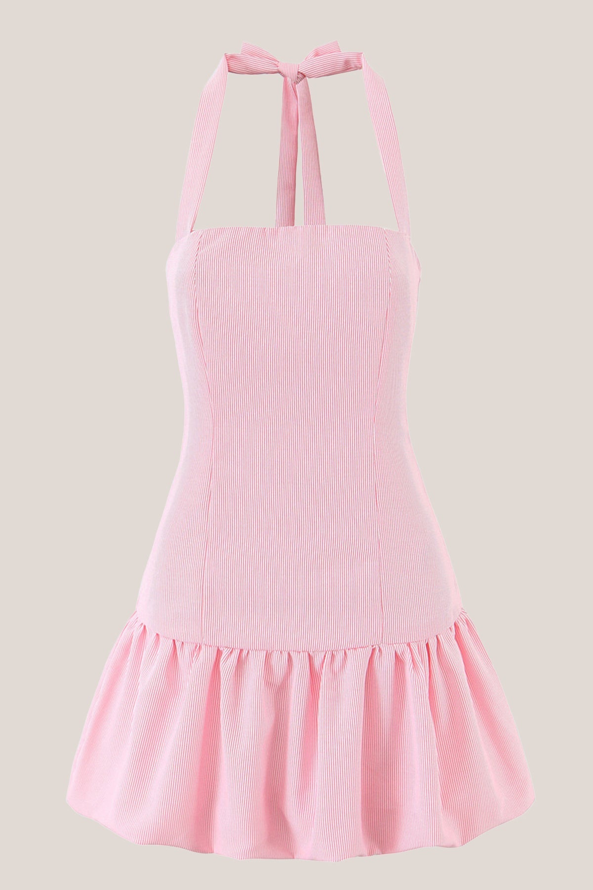 Robe rose courte en coton coupe trapèze à col licou - Harana