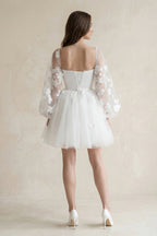 Robe de mariée courte blanc en tulle bustier à manches longues - Harana