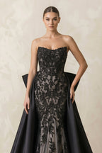 Robe de mariée noire sirène en dentelle bustier sans manches - Harana