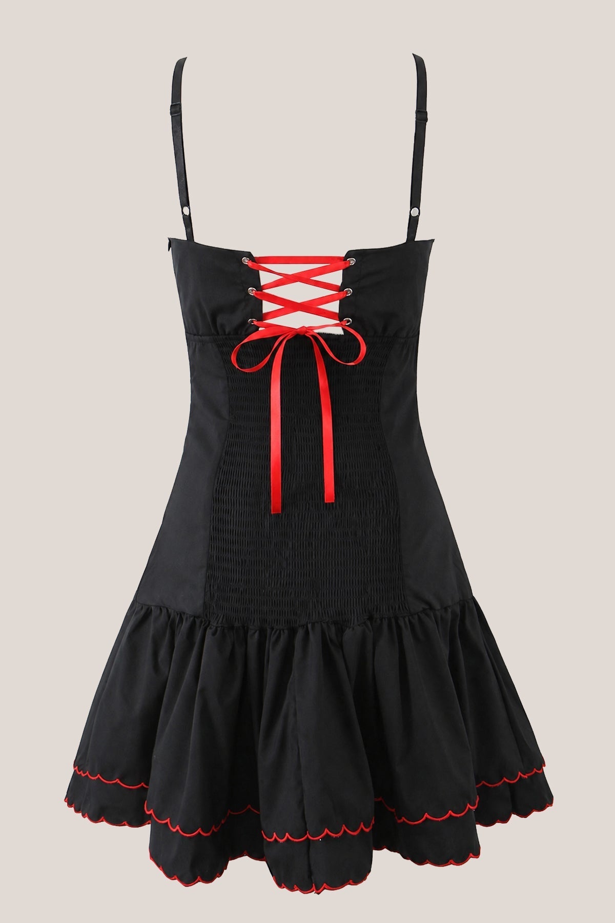 Robe noire courte en coton à décolleté cœur ornée de volants - Harana