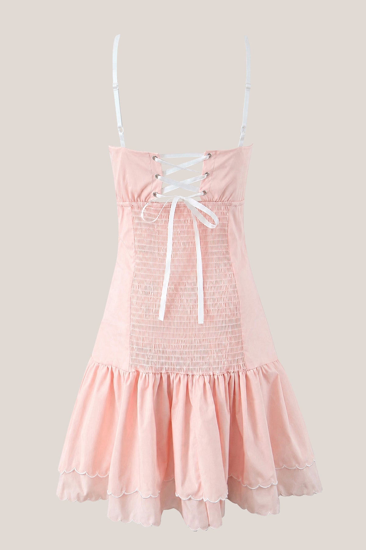 Robe rose courte en coton à décolleté cœur ornée de volants - Harana