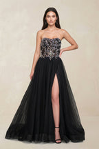Robe de mariée noire trapèze en tulle bustier sans manches - Harana