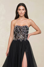 Robe de mariée noire trapèze en tulle bustier sans manches - Harana