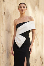 Robe longue black & white avec fente - Harana