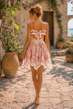 Robe rose courte en coton imprimée - Harana