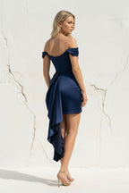 Robe courte bleu marine avec traîne - Harana
