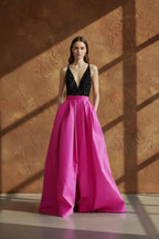 Robe longue black & fuchsia coupe princesse - Harana