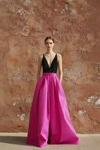 Robe longue black & fuchsia coupe princesse - Harana