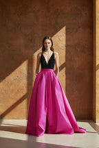 Robe longue black & fuchsia coupe princesse - Harana