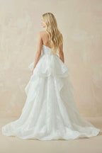 Robe de mariée blanc longue sans manches à volants à dentelle - Harana