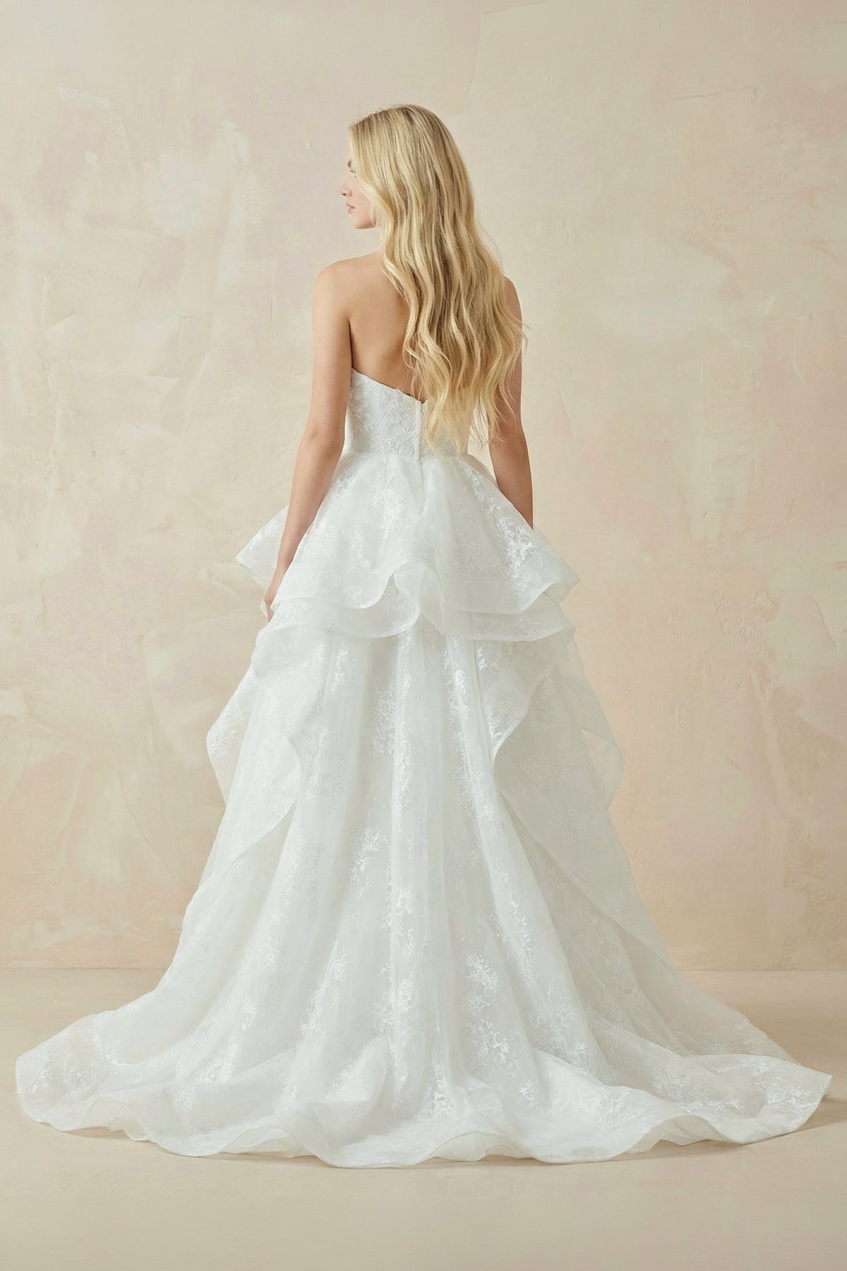Robe de mariée blanc longue sans manches à volants à dentelle - Harana