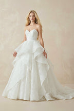 Robe de mariée blanc longue sans manches à volants à dentelle - Harana