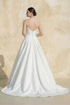 Robe de mariée blanc courte à fines bretelles sans manches satinée - Harana