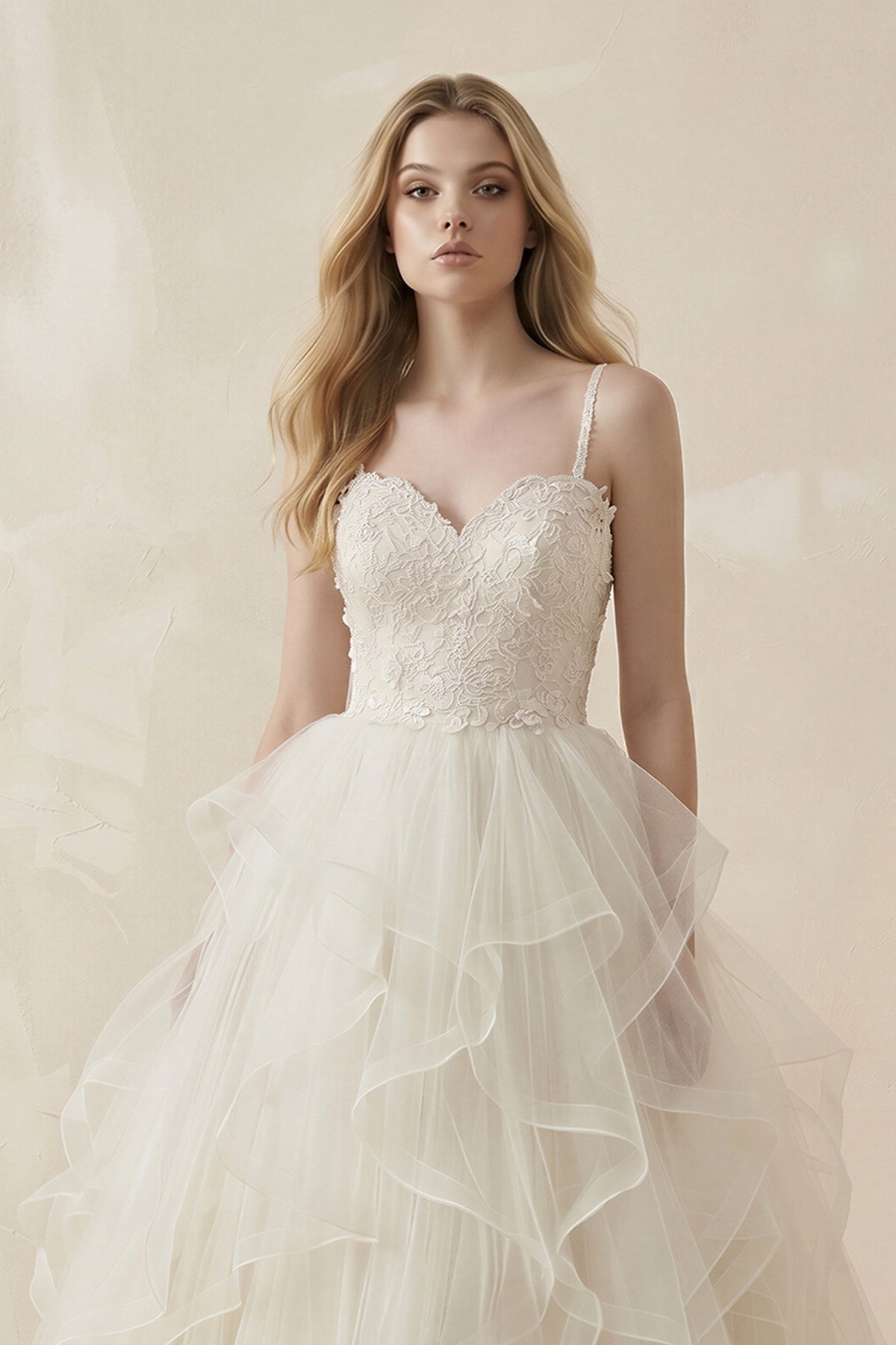 Robe de mariée blanc courte à fines bretelles sans manches à volants - Harana