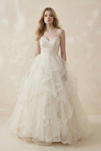 Robe de mariée blanc courte à fines bretelles sans manches à volants - Harana