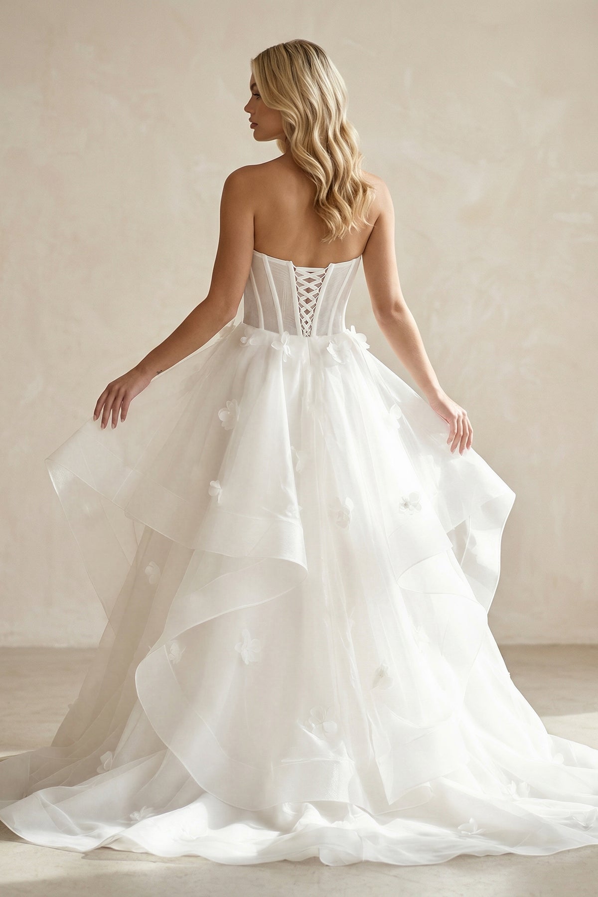 Robe de mariée blanc courte bustier sans manches à corset - Harana