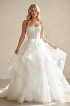 Robe de mariée blanc courte bustier sans manches à corset - Harana