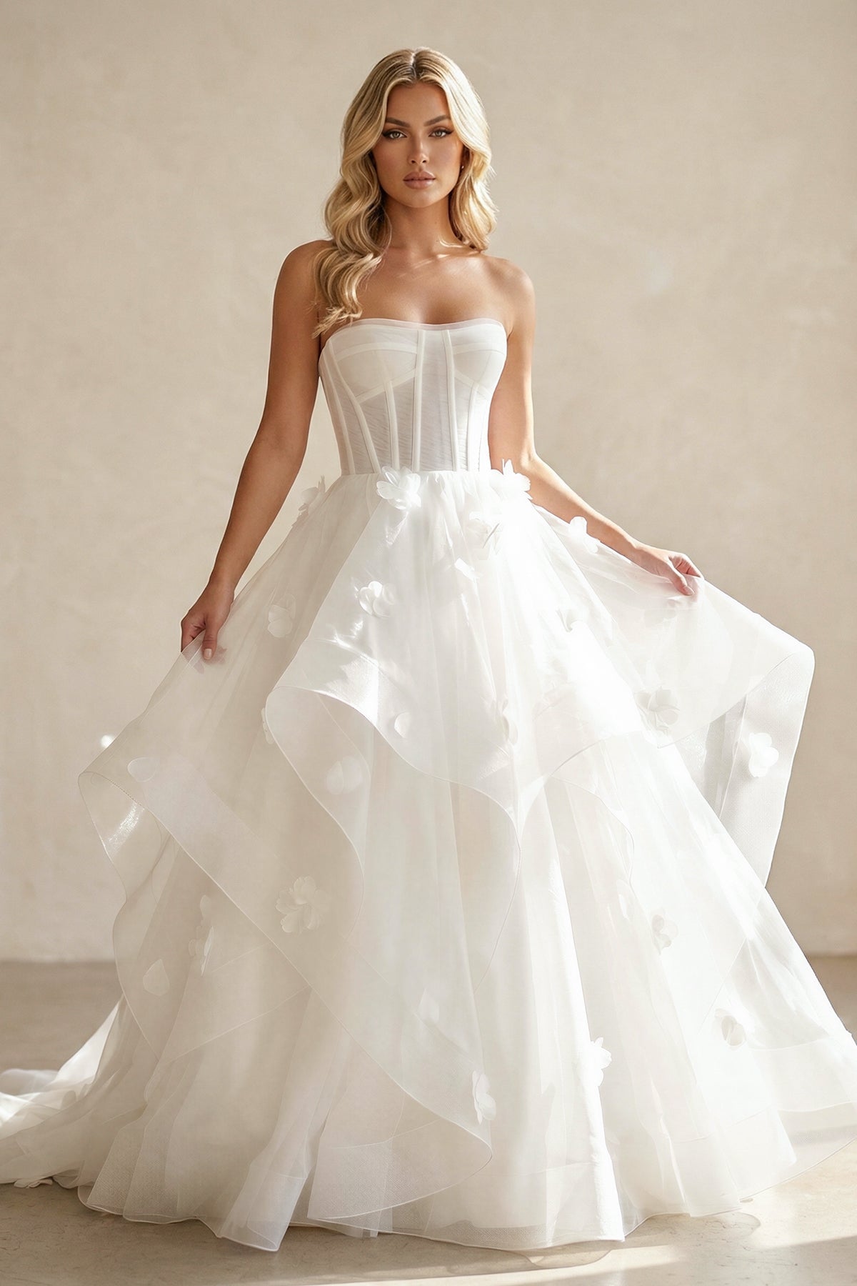 Robe de mariée blanc courte bustier sans manches à corset - Harana