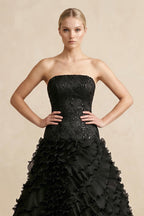 Robe de mariée noir longue bustier sans manches à volants - Harana