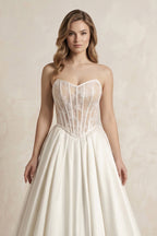 Robe de mariée ivoire longue sans manches à dentelle satinée - Harana
