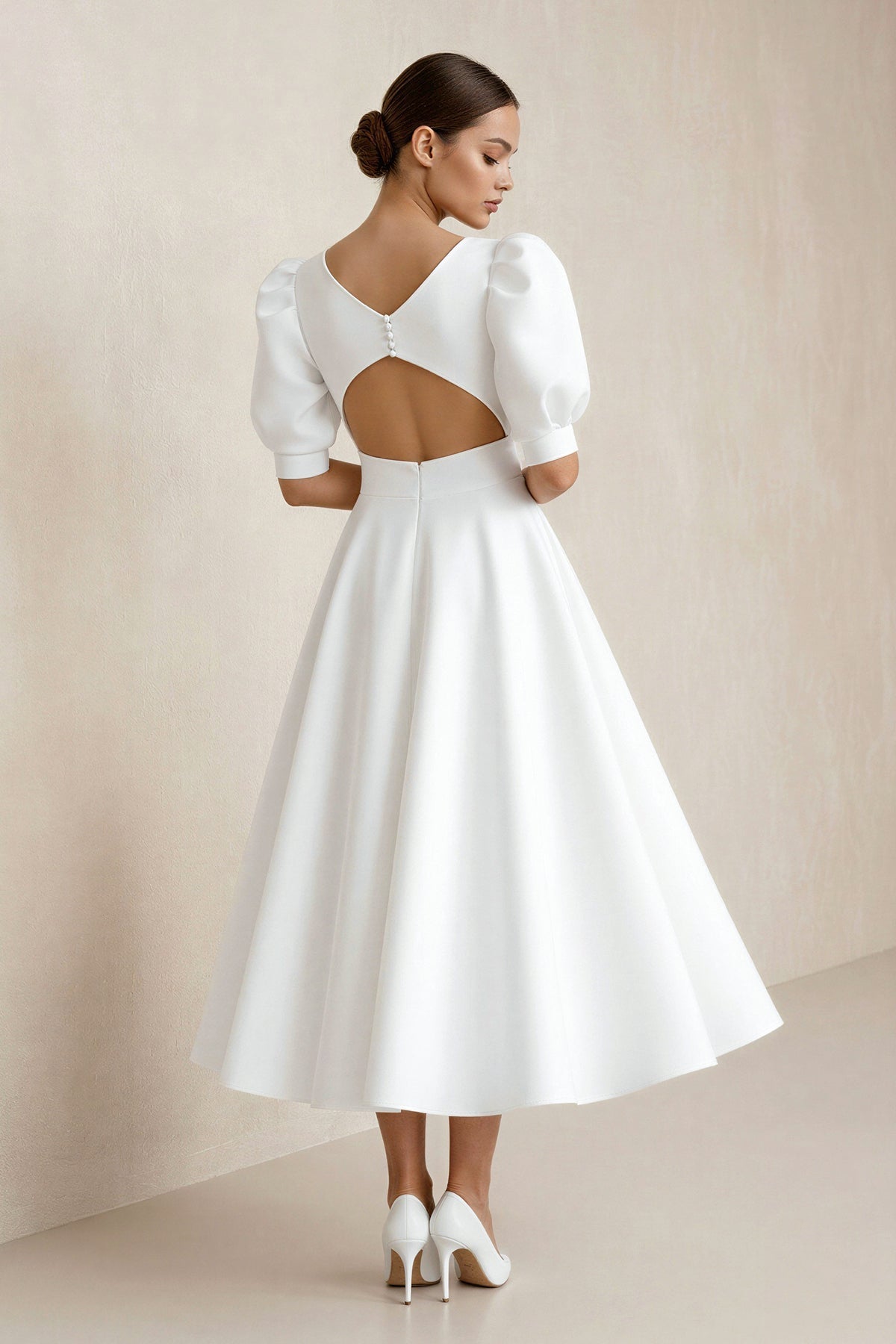 Robe de mariée blanche trapèze en satin - Harana