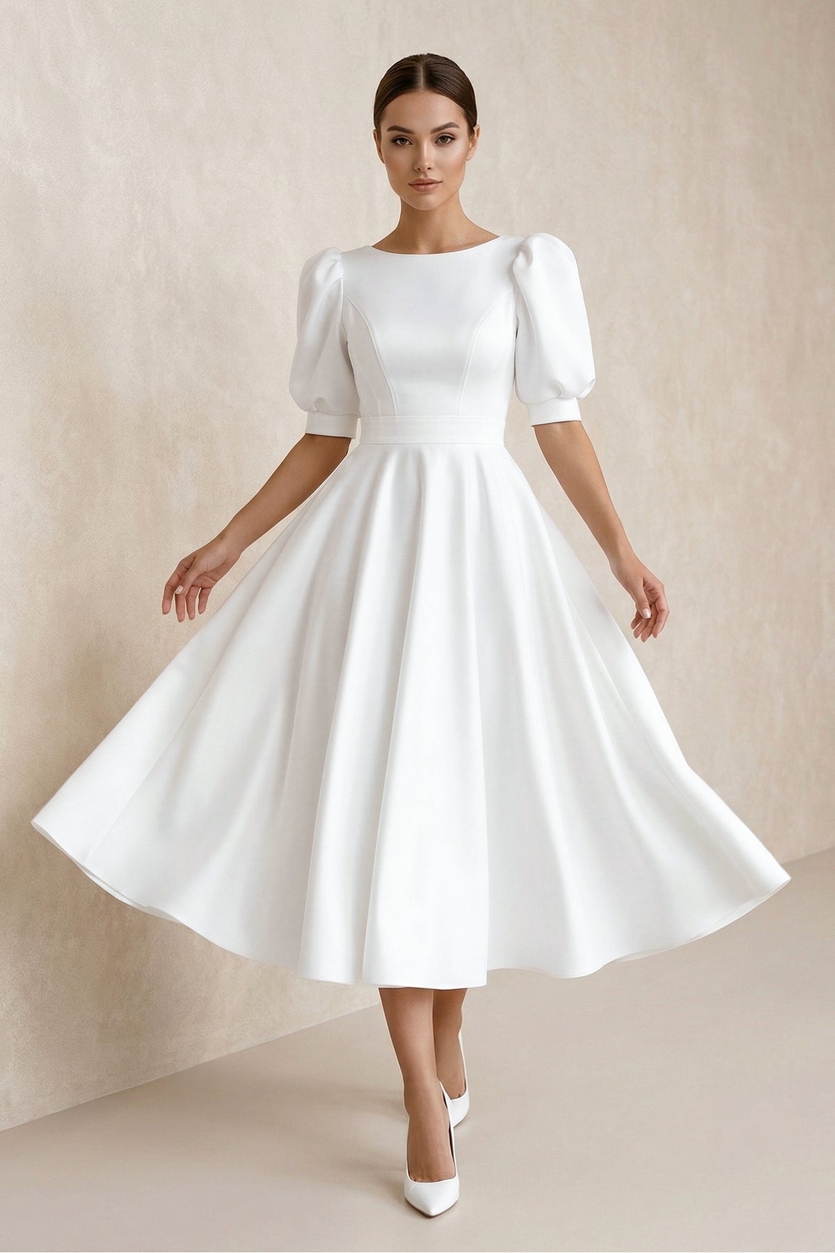 Robe de mariée blanche trapèze en satin - Harana