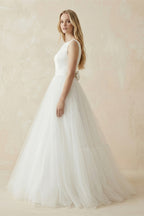 Robe de mariée blanche trapèze en tulle sans manches - Harana