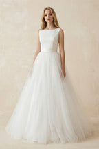 Robe de mariée blanche trapèze en tulle sans manches - Harana