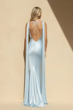 Robe longue bleu ciel satinée - Harana