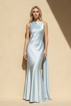 Robe longue bleu ciel satinée - Harana