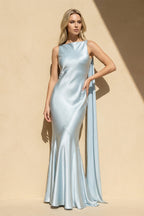 Robe longue bleu ciel satinée - Harana