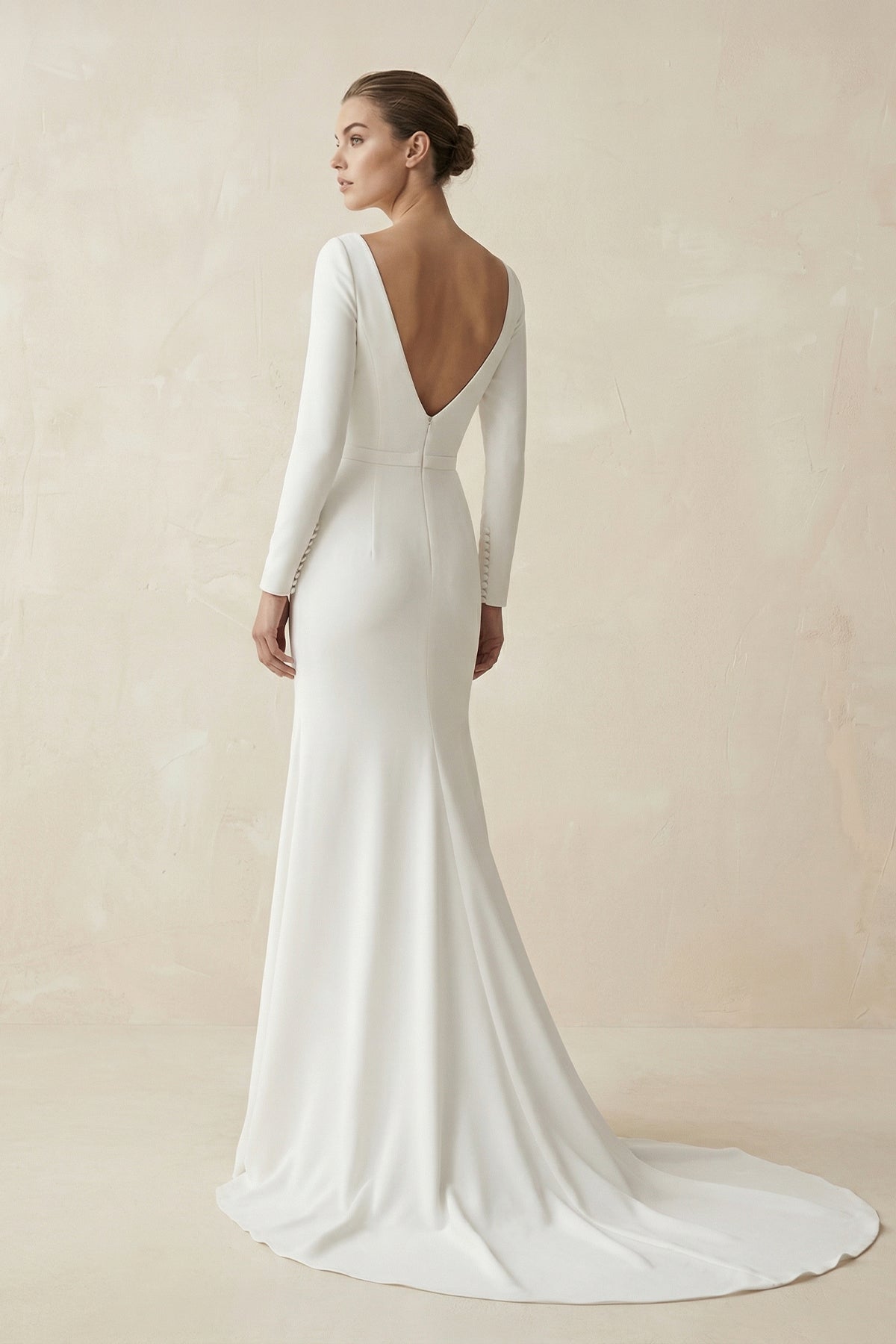 Robe de mariée blanche coupe sirène à encolure bateau et manches longues - Harana