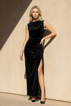Robe longue noir en velours - Harana