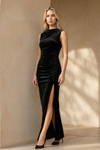 Robe longue noir en velours - Harana